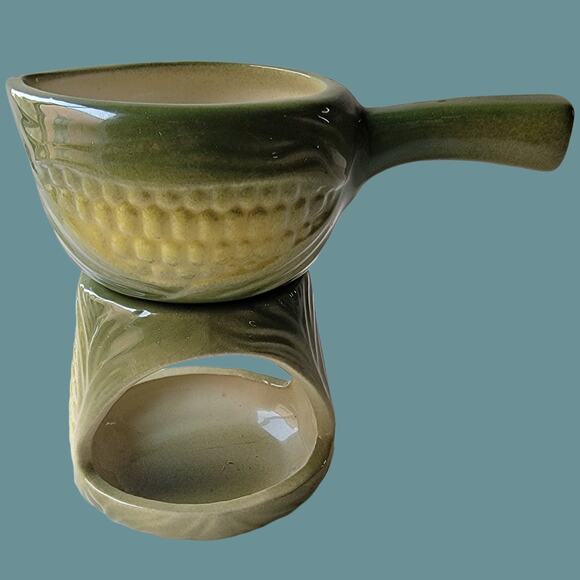 Vintage 1950s Shawnee Pottery "Corn King" Butter Warmer Set - Picture 2 of 6